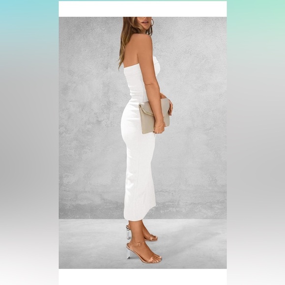 Womens Summer Bodycon Maxi Tube Dress Ribbed Strapless Side Slit long Dresses - Picture 4 of 6